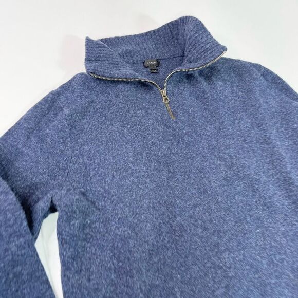 J Crew Sweater Mens Large Navy Blue 100% Lambswool Quarter Zip Preppy Solid - Picture 4 of 10